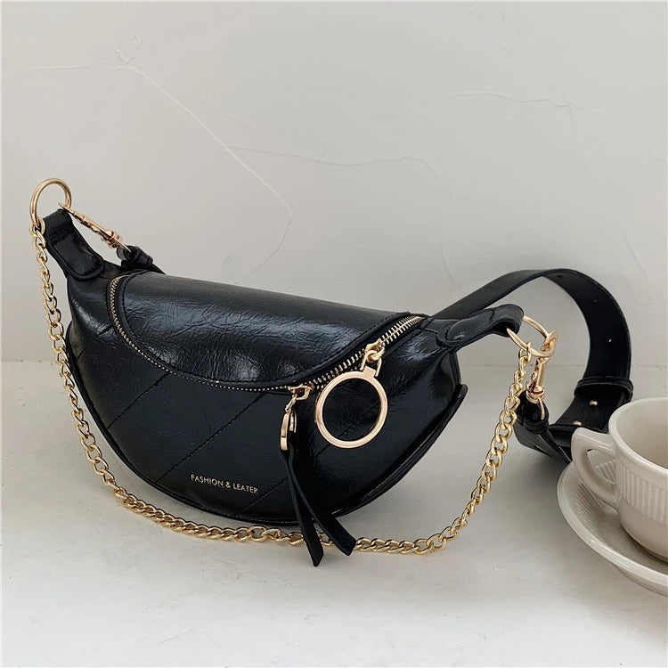 Mimicun  -  New Chain Leather Crossbody Bags Women Small Quality Shoulder Messenger Waist Bag Lady Casual Ring Zipper Handbags and Purses