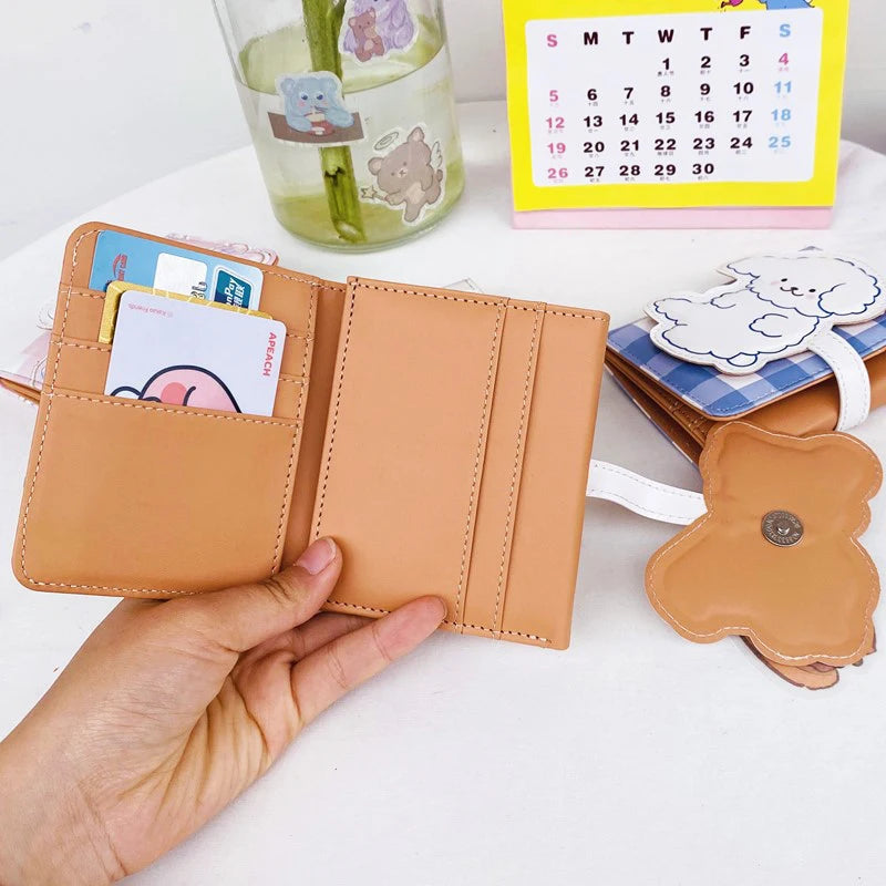 Mimicun  -  Cute Bear Women Wallet Money Bag Short Coin Purse Female Student Cartoon Card Holder Leather Card Bag Three Fold Wallet Clutch