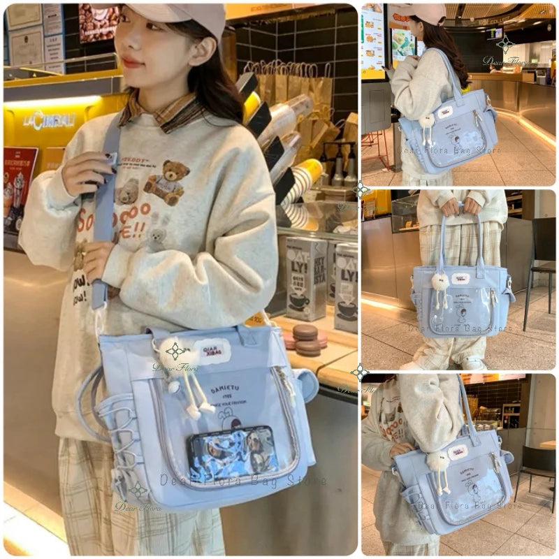 Mimicun  -  Y2K Cute Large Capacity Transparent Tote Bag Kawaii Lolita Crossbody Ita Bag Girl Simple Casual Shoulder Bag DIY Display Handbag