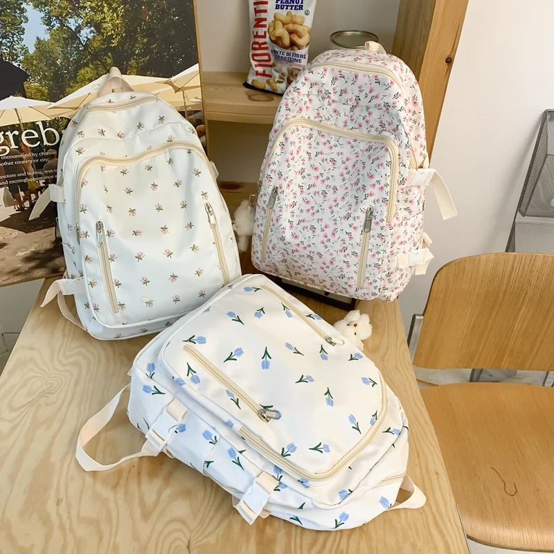 Mimicun  -  Fashion Floral Cute Women Backpack Nylon Waterproof Laptop Backpack Female School Bags For Teenage Girls Kawaii Travel Book Bags