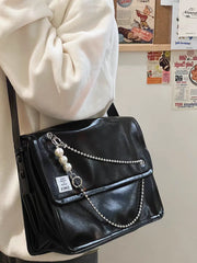 Mimicun  -  Pearl Chain Soft Leather Tote Bag Large Capacity Fashion Versatile One Shoulder Oblique Straddle Bag Commuter Bag