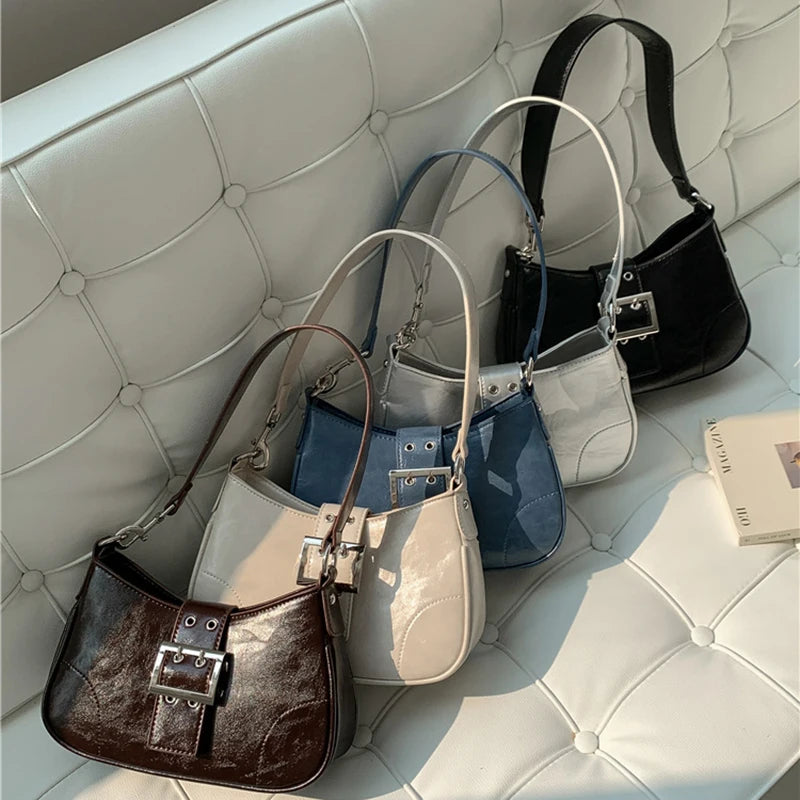 Mimicun Fashion Korean Leather Belt Lock Tote Ladies Commuting Casual Street Solid Shoulder Bags Simple Bolsa Vintage Y2K Handbags Women