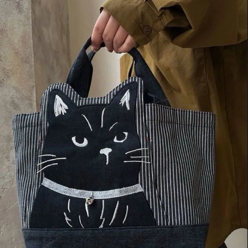 Mimicun  -  fancy bags Harajuku Women Tote Bags Fashion Embroidered Cartoon Cat Handbags Casual Canvas Daily Commute Bolso Mujer with Cute Tail