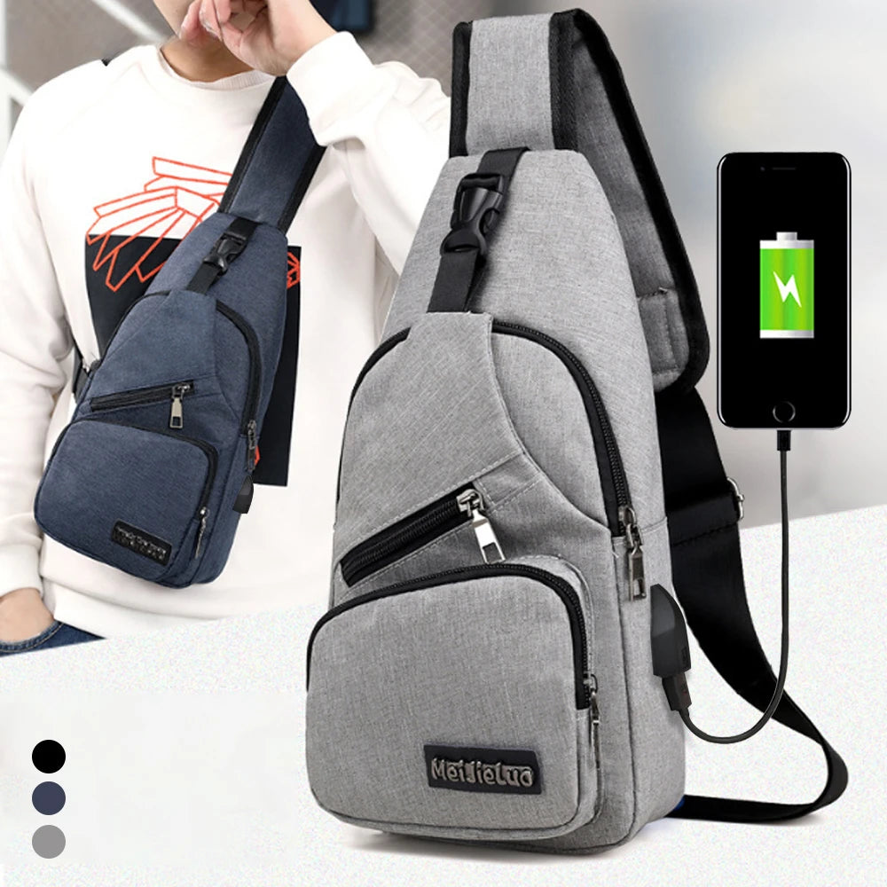 Mimicun USB Charging Sling Bag For Men Casual Chest Bag Shoulder Crossbody Bag Male Anti Theft Multifunction Bags Man Sports Travel Pack