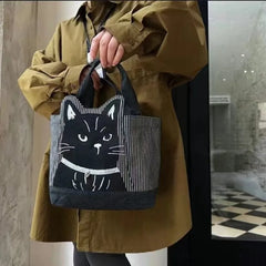 Mimicun  -  fancy bags Harajuku Women Tote Bags Fashion Embroidered Cartoon Cat Handbags Casual Canvas Daily Commute Bolso Mujer with Cute Tail