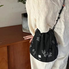 Mimicun  -  fancy bags Chinese Style Flower Beading Floral Drawstring Female Crossbody Bag Women Commute Shoulder Bag