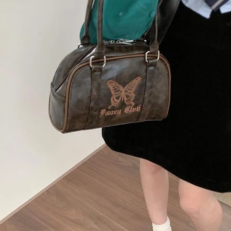 Mimicun Vintage Y2k Womens Handbag Embroidery Butterfly Elegant Fashion Shoulder Bag Casual Harajuku Exquisite Female Boston Bag