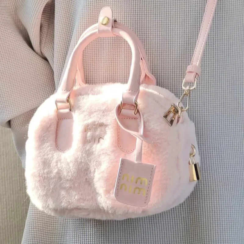 Mimicun  -  Sweet Handbags for Women Pink Messenger Bag Trendyol Cute Lady Casual Furry Kawaii Japanese Cotton Shoulder Bag