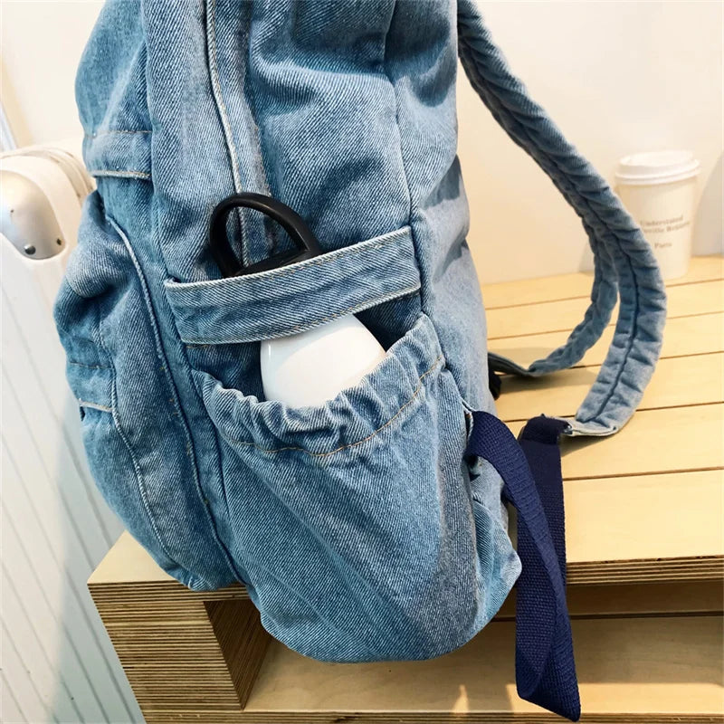 Mimicun Blue Denim Backpacks For Women 100% Cotton Leisure Or Travel Bags Unisex Large Capacity Canvas Satchels Cloth Korea School Bags