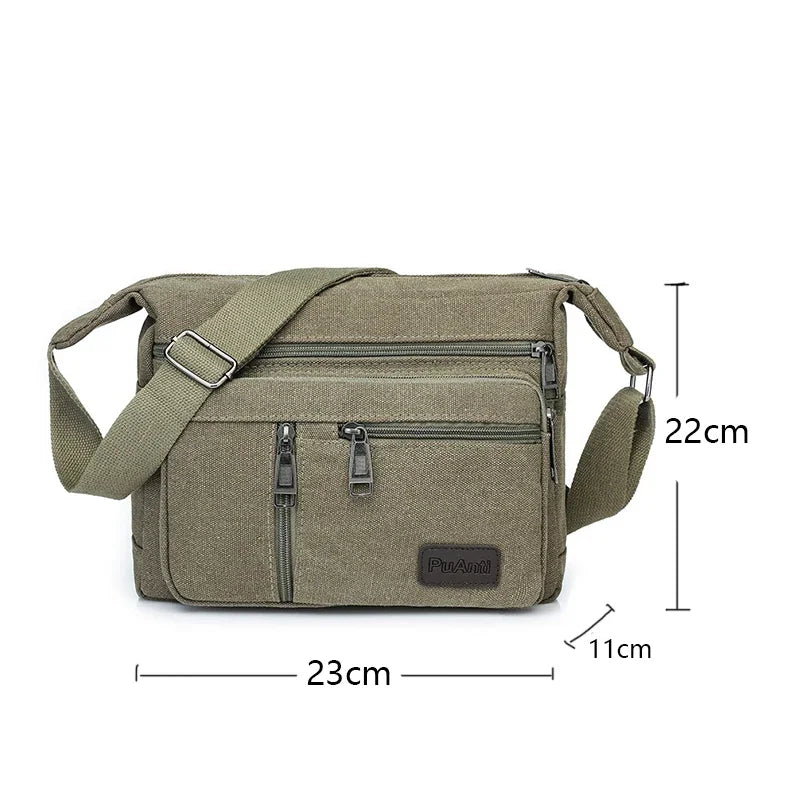 Mimicun Horizontal Men's Canvas Shoulder Messenger Bag To Do Business Collection Wallet Travel Bag Mobile Phone Bag Men's Shoulder Bag