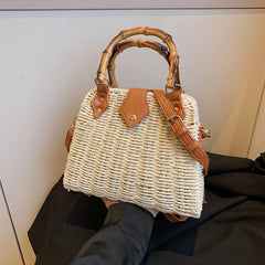 Mimicun  -  Elegant Vintage Bamboo Handle Rattan Straw Woven Bag Bohemian Crossbody Bag Outing Sling Bag Shoulder Bag