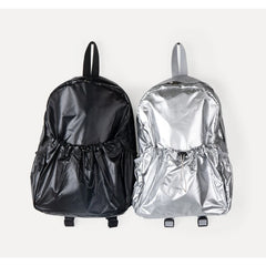 Mimicun Silver Ruched Backpacks Unisex Pu Leather Soft Drawstraing Large Capacity Shoulder Bag Y2k Fashion Korean Backpack 2024