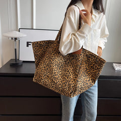 Mimicun Leopard Casual Totes For Women Large Capacity Fashion Shoulder Bags Soft Cloth Big Leisure Or Travel Bags Korea Lazy breeze Bags