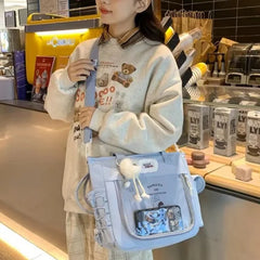 Mimicun  -  Y2K Cute Large Capacity Transparent Tote Bag Kawaii Lolita Crossbody Ita Bag Girl Simple Casual Shoulder Bag DIY Display Handbag