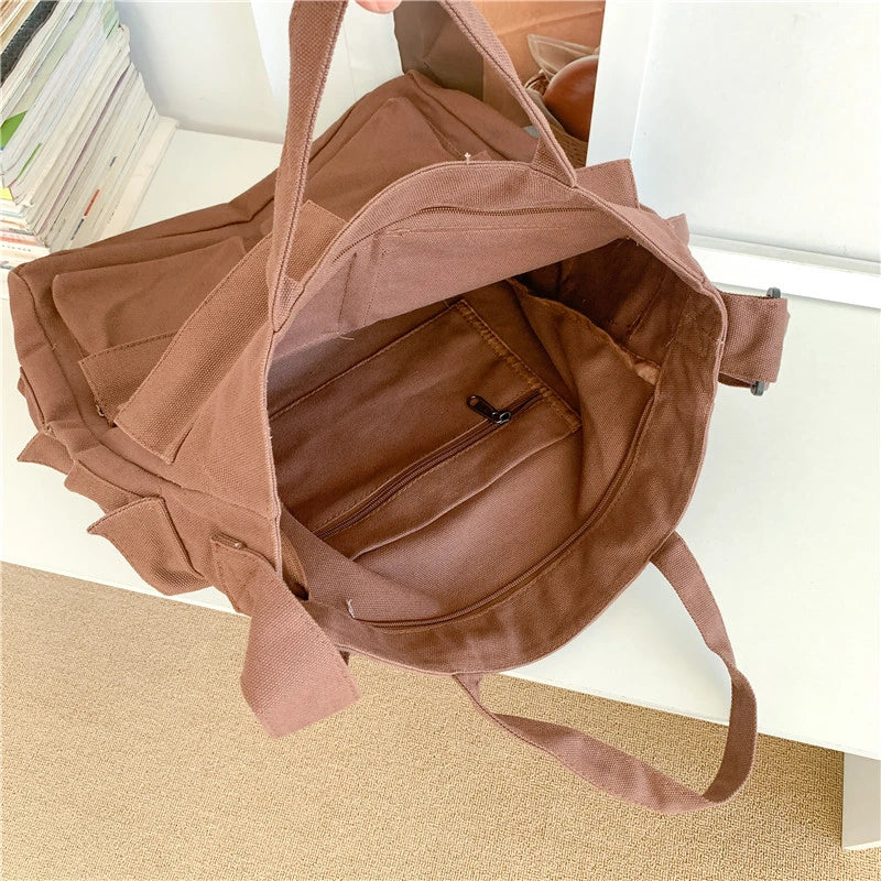 Mimicun Large Capacity Canvas Shoulder Bags Unisex 100% Cotton Handbags A Work Bag With Many Bags 2024 New Casual Totes For Women