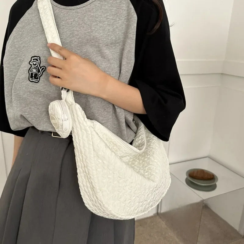 Mimicun Cloud Pleated Women Shoulder Bag Solid Color Cute Soft Lightweight Hobos Messenger Bag Casual Korean Fashion Girls Handbag