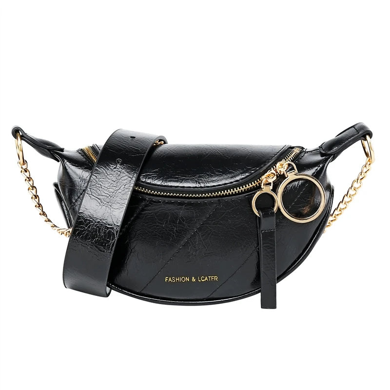 Mimicun  -  New Chain Leather Crossbody Bags Women Small Quality Shoulder Messenger Waist Bag Lady Casual Ring Zipper Handbags and Purses