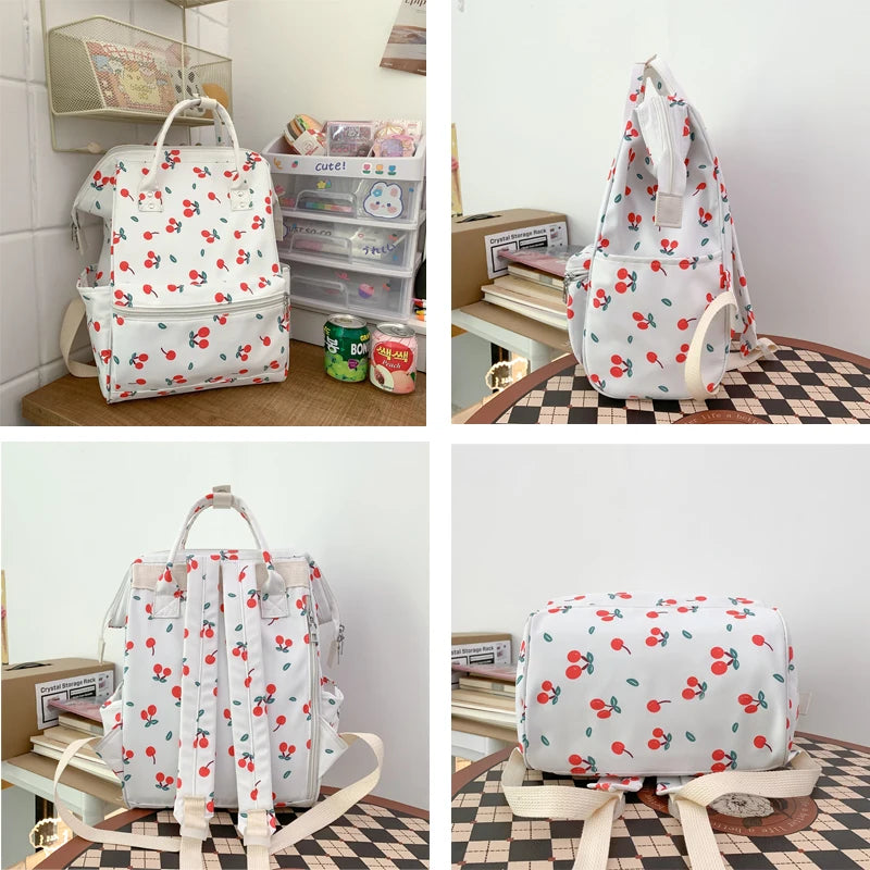 Mimicun Cherry Printing Woman Backpack 2023 New Cute Schoolbag Student Book School Bag For Teenage Girls Boys High Quality Rucksack