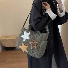 Mimcun  -  fancy bags Korean Fashion Padded Diamond Lattic Star  Handbag Y2k Girls Tote Bags Shoulder Bag Design Women Soft Handbags Big Capacity