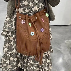 Mimicun  -  Bohemian Crossbody Bag Fashion Designer Bag Y2k Star Drawstring Spicy Girls Casual Versatile Tassel One Shoulder Bag