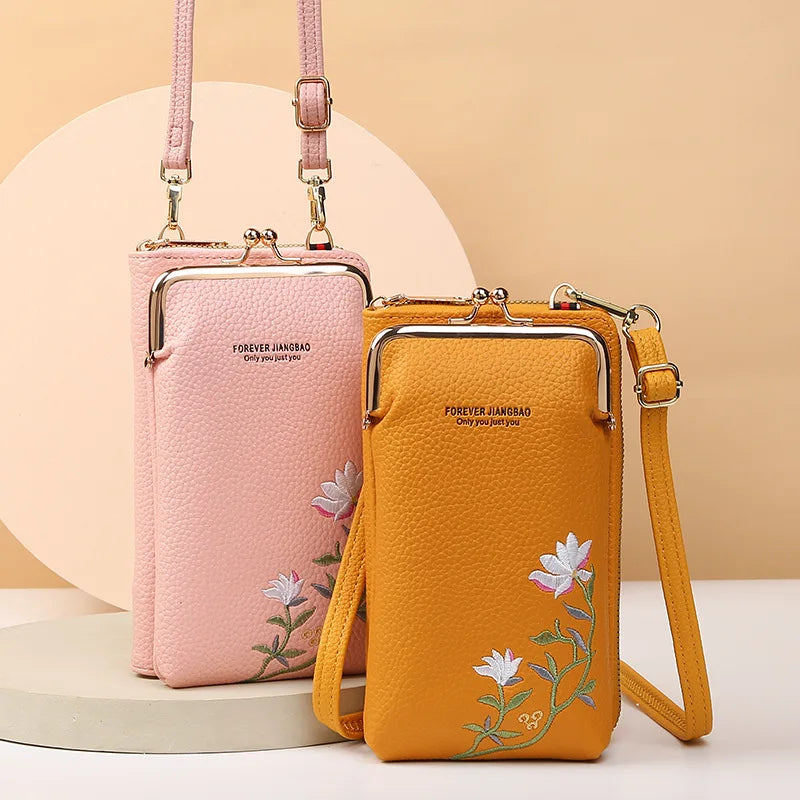 Mimicun  -  Women's Long Embroidered Mobile Phone bag Female Shoulder Straps Handbag Crossbody Bag Ladies Wallet Coin Purses Cards Holder