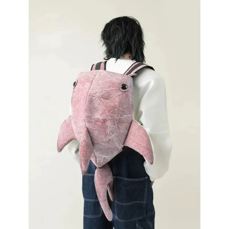 Mimicun Whale Shark Shape Backpack Cartoon Personalized Animal Travel Bag Fashion Large Capacity Durable Knapsack Student Schoolbag