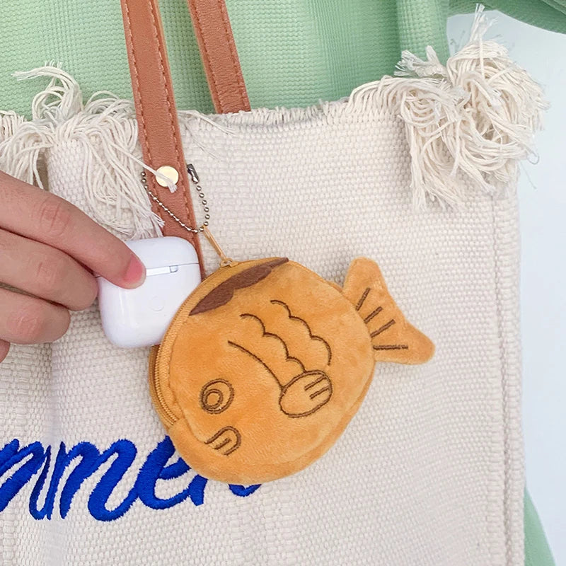 Mimicun  -  New Japan Cute Plush Snapper Fish Doll Coin Purse Wristlet Bag Cartoon Wallet Mini Zipper Girl Coin Wallet Cable Headset Bag`