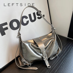 Mimicun   -  Silver Leather Crossbody Bags for Women Luxury Y2k Korean Fashion Underarm Shoulder Bag Female Armpit Bag Handbags