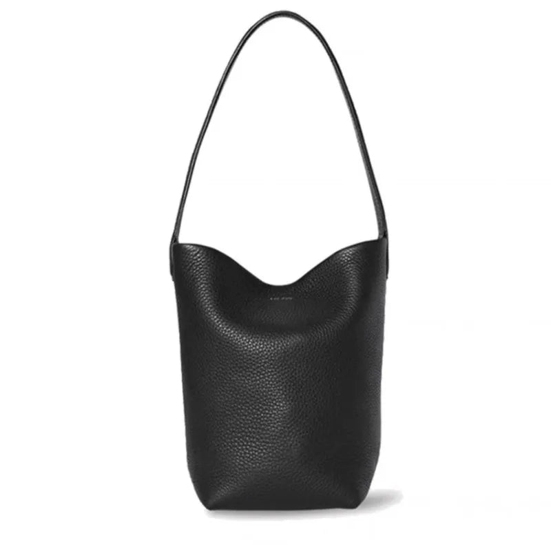 Mimicun Women Cowhide Shoulder Bag Female Handbag Row Bucket Bag Classic Lychee Pattern Handbag Pure Colour Shoulder Bag