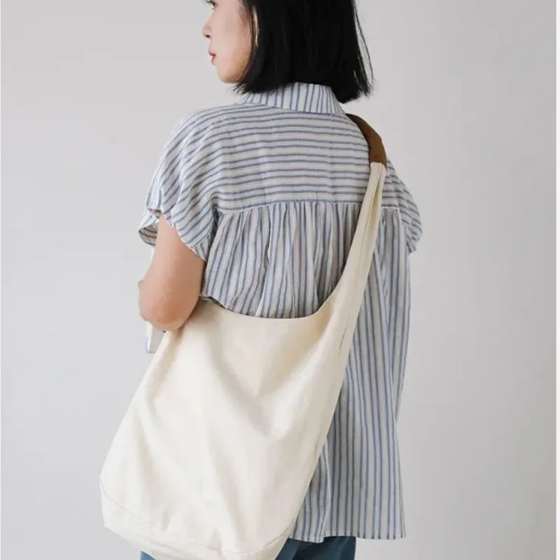 Mimicun Design Sense of Niche Canvas Bag Women Casual Underarm Bag Shoulder Bag Can Be Slanted Across Solid Color Simple and Lightweight