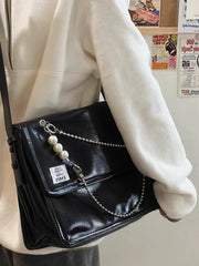 Mimicun  -  Pearl Chain Soft Leather Tote Bag Large Capacity Fashion Versatile One Shoulder Oblique Straddle Bag Commuter Bag