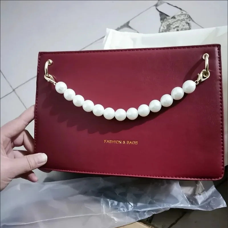 Mimicun  -  fancy bags  New Red Shoulder Bag Women High-capacity Wedding Underarm Bag Elegant Pearl Tote Bag Autumn Simple Solid Bolsas Сумка