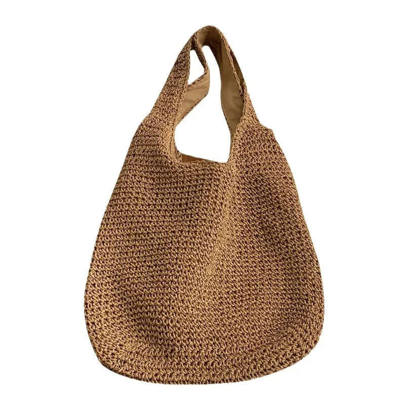 Mimicun  -  Square Hollow Straw Beach Bag Handmade Woven Shoulder Bag Raffia Rattan Shopping Travel Bag Bohemian Summer Vacation Casual Tote