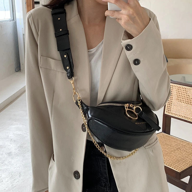 Mimicun  -  New Chain Leather Crossbody Bags Women Small Quality Shoulder Messenger Waist Bag Lady Casual Ring Zipper Handbags and Purses