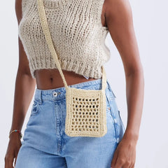 Mimicun Fashion Straw Small Phone Purses Casual Hollow Woven Crossbody Bags Simple Female Shoulder Bag Designer Summer Beach Bag 2024