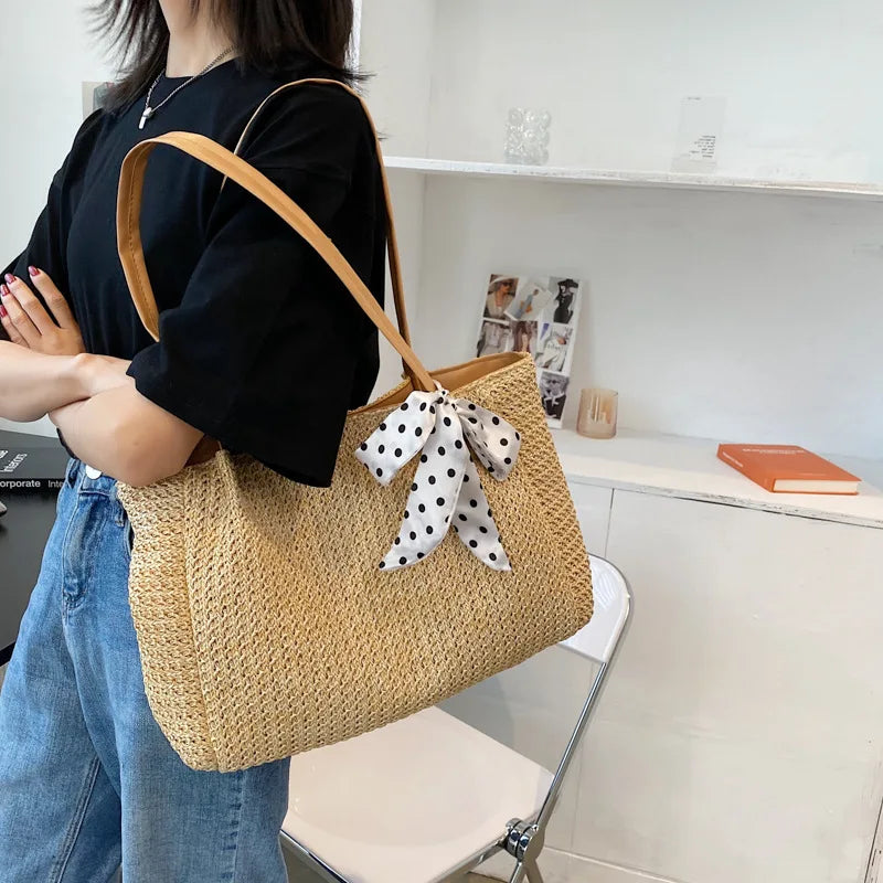 Mimicun Summer Large-capacity Shoulder Bag Women's New Korean Version Trendy Fashion Straw Breathable cool Handbag Ladies Tote Bag