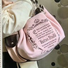 Mimicun Y2K Pink Vintage Gothic Women Tote Bag Aesthetic Large Capacity Embroidery Letters Retro Shopping Travel Chain Shoulder Bag