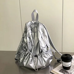 Mimicun Fashion New Pleated Backpack for Women Aesthetic Pu Leather Commuter Women Backpack Ruched Students School Bag Travel Female Bag