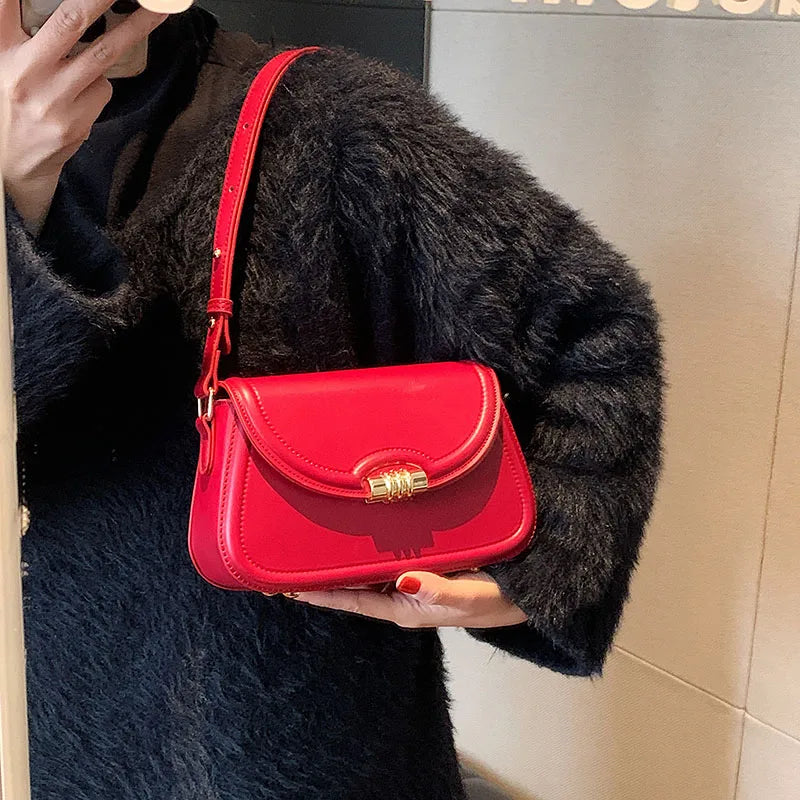 Mimicun Red PU Leather Small Crossbody Bags for Women 2024 Korean Fashion Retro Solid Color Shoulder Bag Handbags and Purses