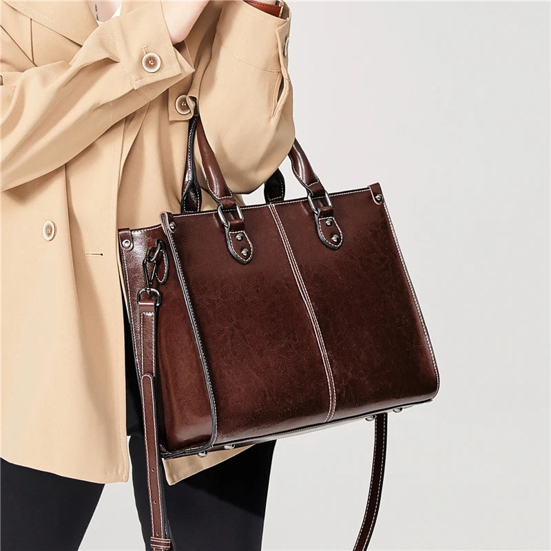 Mimicun Vintage Genuine Leather Handbags For Women 2024 Trend Designer Work Female Tote Cowhide Ladies Shoulder Crossbody Bags