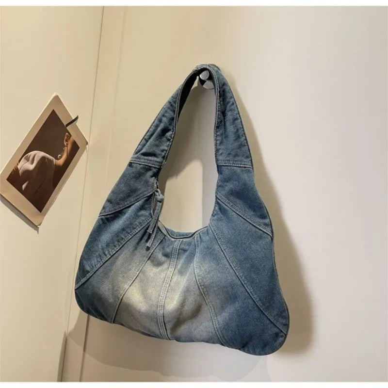 Mimicun  -  Vintage Denim Hobos Bag Women Y2k Grunge Zipper Chic Casual Handbag Shoulder Bags Female Retro Harajuku Bolso Mujer