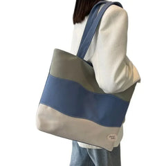 Mimicun New Women's Tote Bag Texture Tri Color Panel Portable Lightweight Canvas Bag High Capacity Women's Japanese Style Shoulder Bag