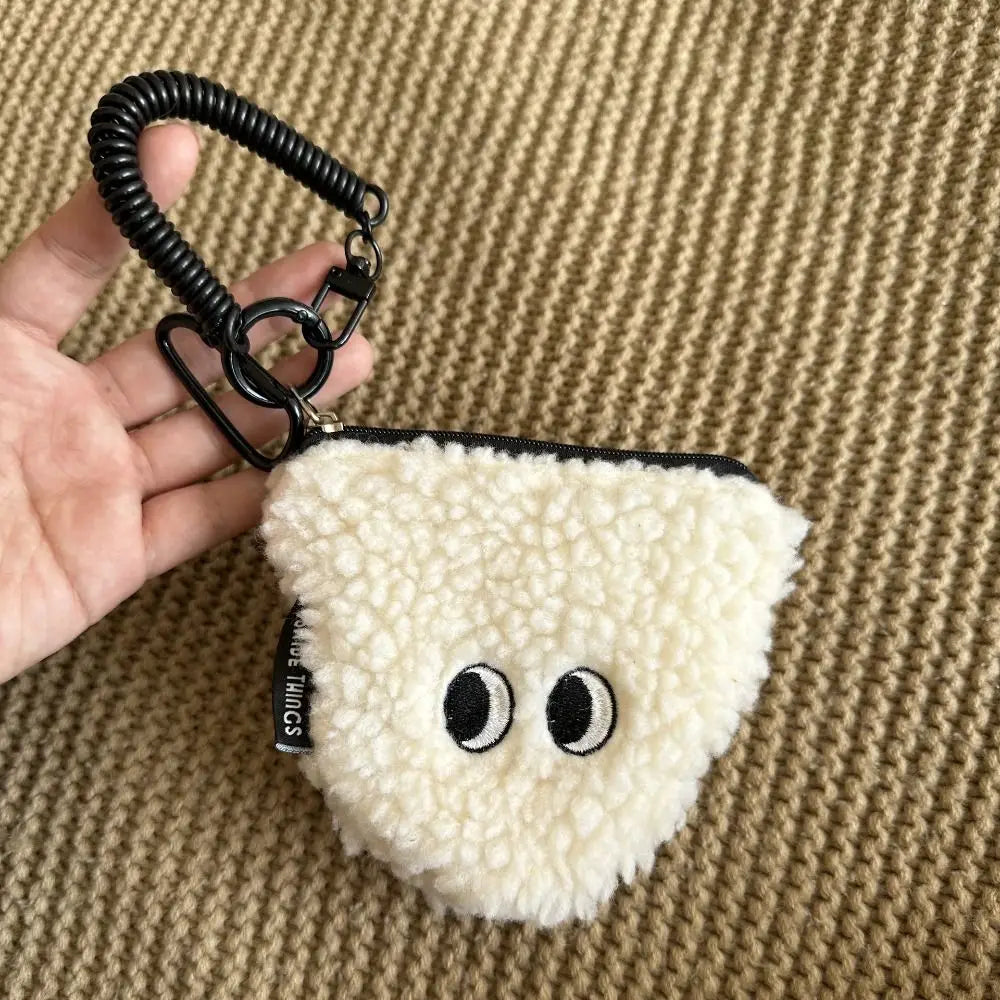 Mimicun  -  1 Pc Rice Ball Coin Purse Zipper Plush Small Wallet with Lanyard Student Bag Pendant Minority Cute Small Item Storage Bag