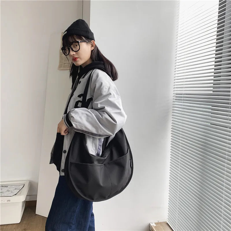 Mimicun Korean Fashion Big Hobos Crossbody Bags For Women Men Unisex Shoulder Bags Large Capacity Nylon Bag Student School Bags Bolso