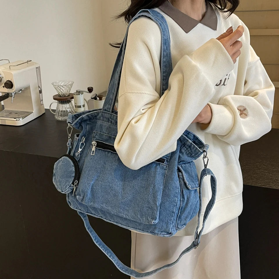 Mimicun Blue Classic Denim Shoulder Bags For Women Large Capacity Canvas Casual Totes Simple Fashion Pastoral Cloth Female  Handbags