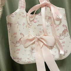 Mimicun  -  fancy bags Sweet Cat Floral Print Student Handbag Lovely Girl Tote Bag Large Capacity Big Square Shoulder Bag Handbags