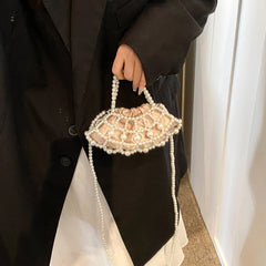 Mimicun  -  Handmade Woven Pearls Bags Women Handbags Hollow Beaded Shoulder Bag Mini Knitting Crossbody Bags for Woman Wedding Clutch