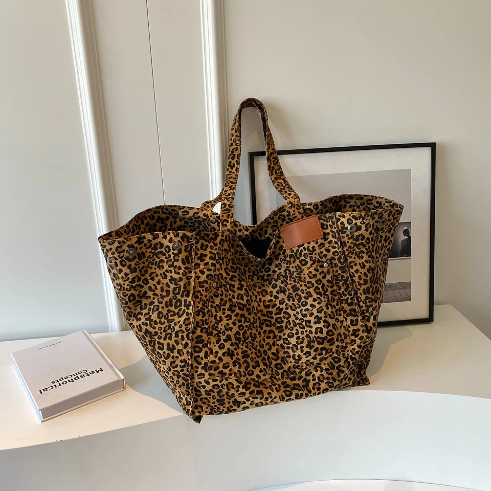 Mimicun Leopard Casual Totes For Women Large Capacity Fashion Shoulder Bags Soft Cloth Big Leisure Or Travel Bags Korea Lazy breeze Bags