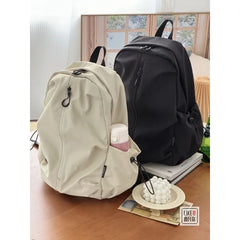 Mimicun Original Design Korean Simple Solid Color Zipper Computer Backpack College High School Bag Campus Commuting Bag Nylon Waterproof