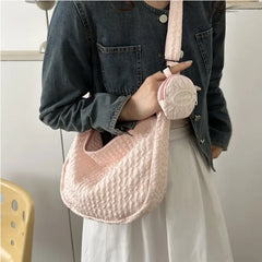 Mimicun Cloud Pleated Women Shoulder Bag Solid Color Cute Soft Lightweight Hobos Messenger Bag Casual Korean Fashion Girls Handbag